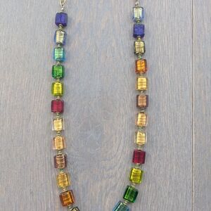 Gorgeous Murano Glass Tile Rainbow Necklace, Purchased in Italy